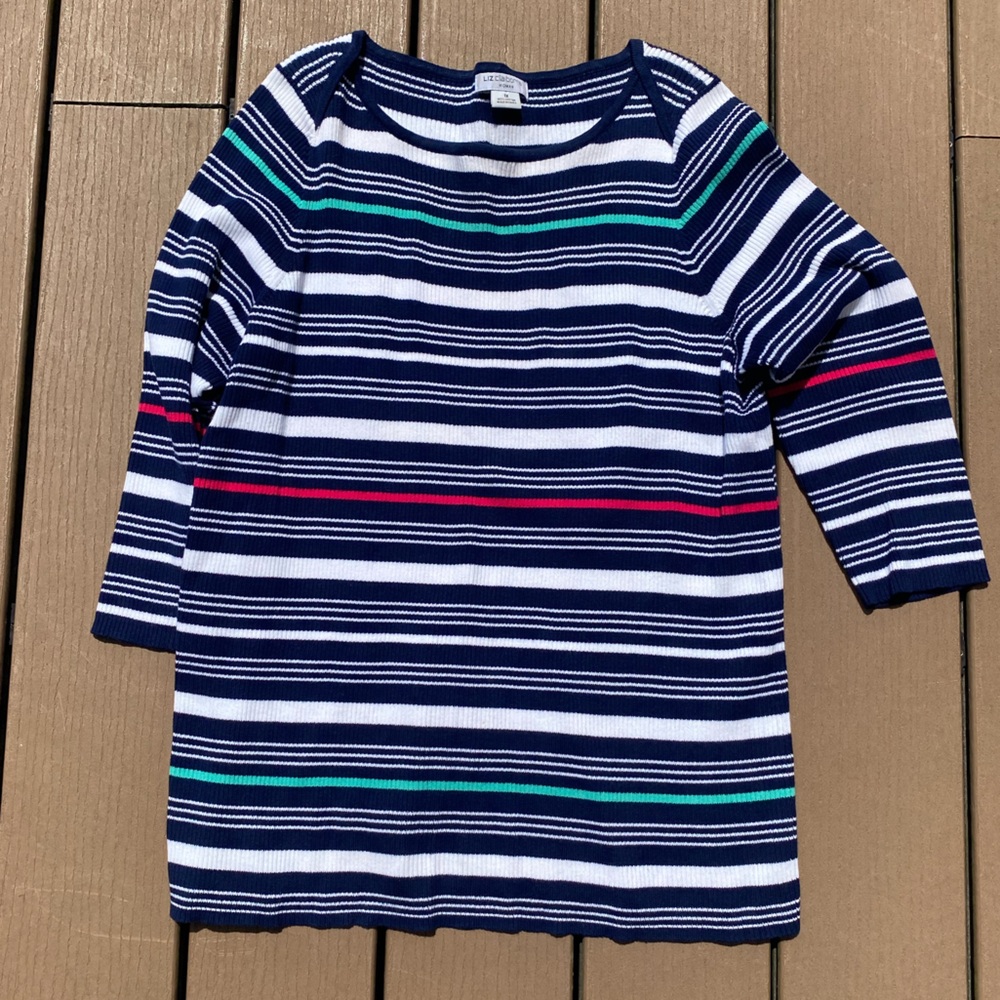 Liz Claiborne Kids Striped Shirt - Navy, White, Pink, Teal